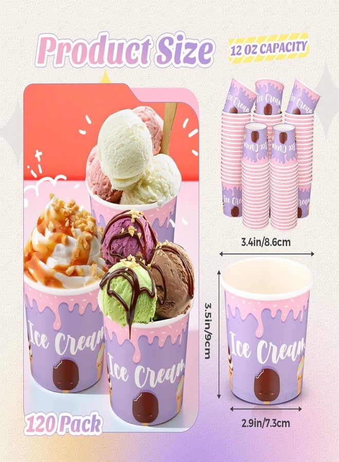 SiliFine 120 Pack 12oz Paper Ice Cream Cups Disposable Dessert Bowls Ice Cream Containers Sundae Bowls Dessert Yogurt Party Supplies Treat Bowl for Summer Holiday Bar - Image 2